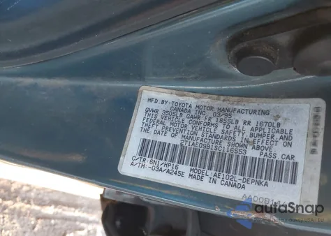 1995 Toyota Corolla Le/Dx from USA, damaged, VIN 2T1AE09B1SC116553